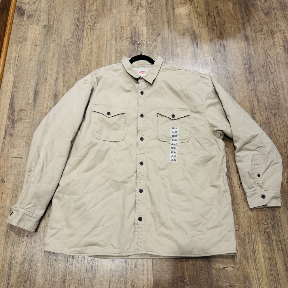 Levis Mens Canvas Shirt Jacket Tan Fleece Lined Plaid Workwear Shacket XXXL New
